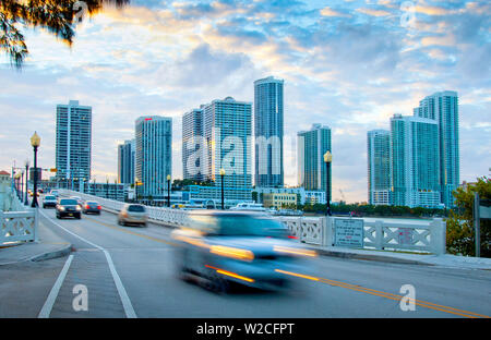 Florida, Miami, Venetian Causeway, Crosses Biscayne Bay Connecting Miami Beach To Downtown Miami Stock Photo