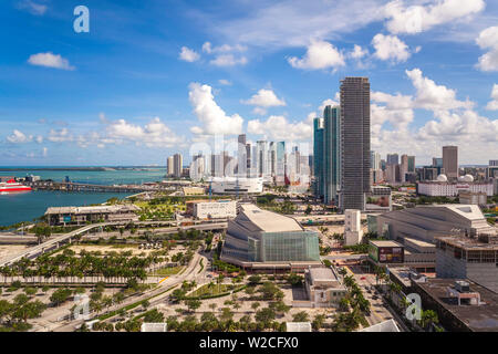 Elevated view over Biscayne Boulevard and the skyline of Miami, Florida, USA Stock Photo