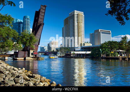 Florida, Fort Lauderdale, Riverwalk, Railroad Bridge, New River Stock Photo