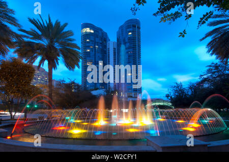 Florida, Fort Lauderdale, Bubier Park Fountain, Huizenga Park, Las Olas Boulevard, Las Olas River House Condominums Stock Photo