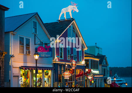 USA, Maine, Mt. Desert Island, Bar Harbor, Main Street shops Stock Photo