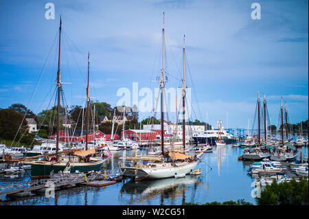 USA, Maine, Camden, Camden Harbor and windjammers sailing ships Stock Photo