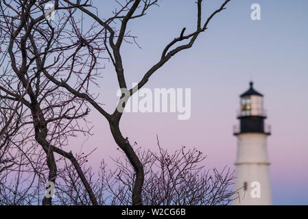 USA, Maine, Portland, Cape Elizabeth, Portland Head Light, lighthouse, dusk, defocussed Stock Photo