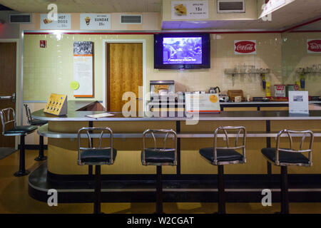 USA, North Carolina, Charlotte, part of the Greensboro Woolworth's lunch counter, scene of sit-ins protests in 1960 that led to desegregation Stock Photo