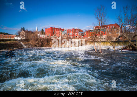 Vermont, Middlebury, Town view from Otter Creek Falls, spring Stock Vermont, Middlebury, Town view from Otter Creek Falls, spring Stock