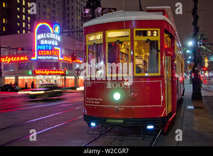 Louisiana, New Orleans, Canal Street, Streetcar, Walgreens Drug Store, 1938 Stock Photo