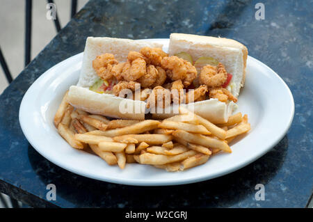 Louisiana, New Orleans, Po Boy Shrimp Sandwich, French Quarter Stock Photo