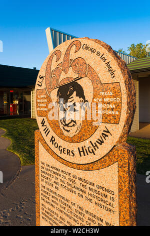 USA, Oklahoma, Clinton, Route 66 Museum, sign for the Will Rogers Highway Stock Photo