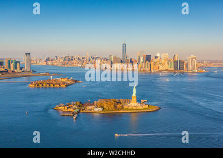 Statue of Liberty, Jersey City and Lower Manhattan, New York City, New York, USA