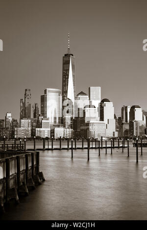 USA, New York, New York City, Lower Manhattan Skyline from Newport Beach Stock Photo
