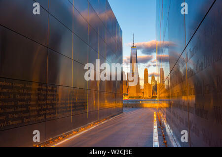 USA, New Jersey, Jersey City, Liberty State Park, Empty Sky memorial to new Jerseyans lost during 911 attacks on the World Trade Center, World Trade Center in background