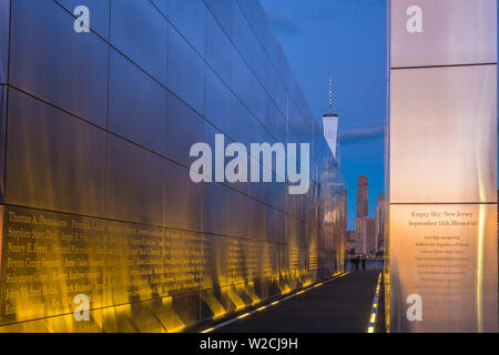 USA, New Jersey, Jersey City, Liberty State Park, Empty Sky memorial to new Jerseyans lost during 911 attacks on the World Trade Center, World Trade Center in background Stock Photo