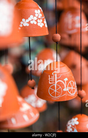 Pottery wind chimes with Viatnemese motifs, Vietnam Stock Photo