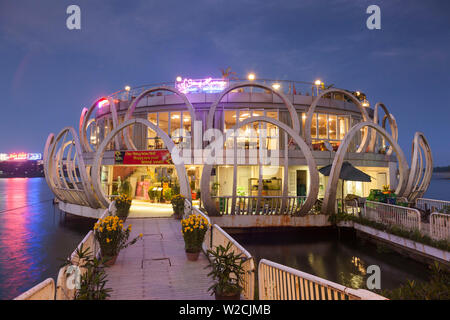 Vietnam, Hue, Song Huong Flaoting Restaurant and Perfume River, dusk Stock Photo