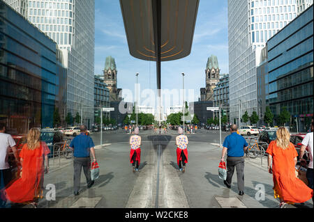 09.06.2019, Berlin, Germany, Europe - Street scene along Kantstrasse in Berlin-Charlottenburg with the Kaiser Wilhelm Memorial Church in the backdrop. Stock Photo