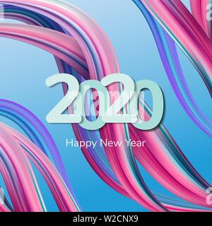 2020 happy New Year background. Multi-colored acrylic brush. Liquid background with wave shapes in rainbow color. Abstraction for design. Vector Stock Vector