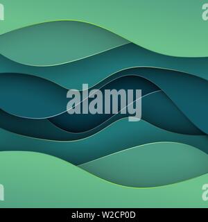 3d paper cut shapes illustration. Colorful carving art. Landscape the top view, the top view on the river. Design layout for banners presentations Stock Vector