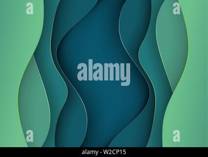 3d paper cut shapes illustration. Colorful carving art. Landscape the top view, the top view on the river. Design layout for banners presentations Stock Vector