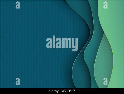 3d paper cut shapes illustration. Colorful carving art. Landscape the top view, the top view on the river. Design layout for banners presentations Stock Vector