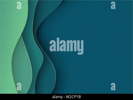 3d paper cut shapes illustration. Colorful carving art. Landscape the top view, the top view on the river. Design layout for banners presentations Stock Vector
