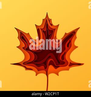 Paper art cartoon abstract waves. Autumn paper carve background. The maple leaf which is cut out from paper. Modern origami design template. Vector Stock Vector