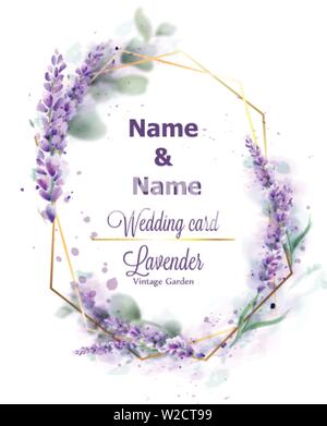 Lavender Watercolor Card Vector. Delicate Floral Blooming Decor 