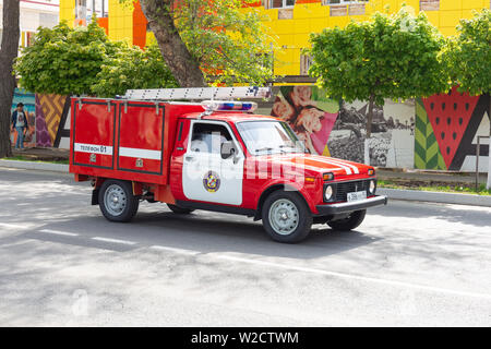 Anapa, Russia - May 1, 2019: Fire truck driving on the road Stock Photo