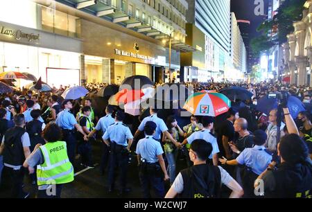 Hong Kong, China - July 07th, 2019. Police and protesters clash at Hong Kong extradition protests. Credit: Gonzales Photo/Alamy Live News Stock Photo