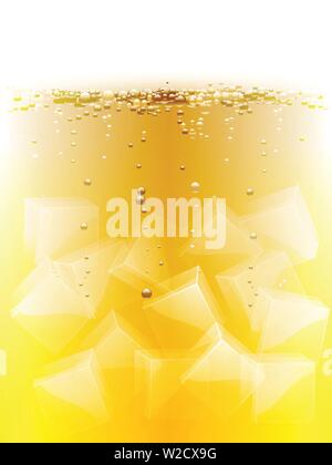 Yellow Sparkling Ice Drink Background With Ice Cubes And Baubles Stock Vector