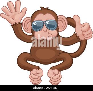 Monkey Sunglasses Cartoon Animal Thumbs Up Sign Stock Vector Image ...