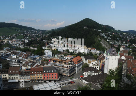 Switzerland: The view to the old town of Baden City in canton Aargau from the chateau above Stock Photo