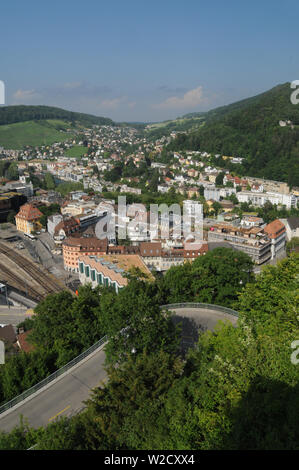 Switzerland: The view to the old town of Baden City in canton Aargau from the chateau above Stock Photo