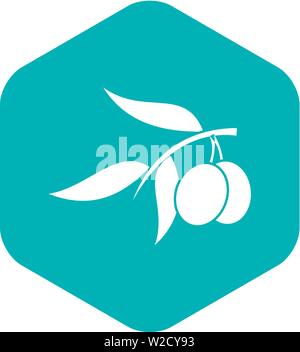 Olive tree branch with two olives icon Stock Vector