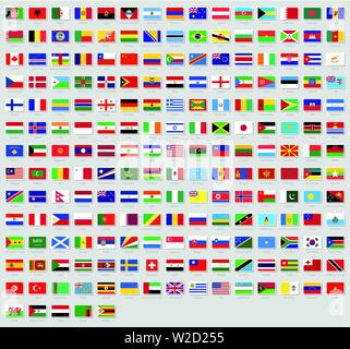 All national flags of the world stickers with names. Stickers flags. High quality vector flag isolated on gray background Stock Vector