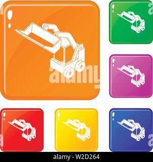 Bobcat machine icons set vector color Stock Vector