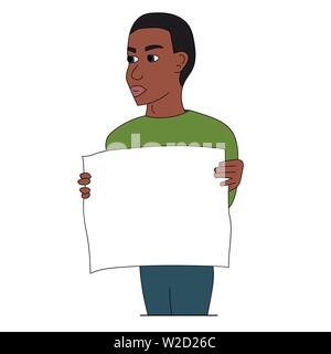 Black man protesting with a poster. Isolated stock vector illustration Stock Vector