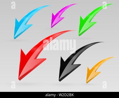 Down arrows. 3d shiny web icons Stock Vector