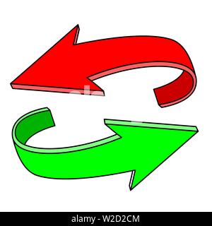 Red and green flat arrows. Circular motion Stock Vector