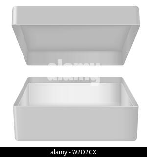 Gray open gift box. Realistic carton mock up Stock Vector