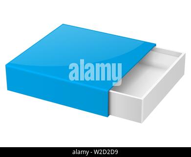 Slider box. Blue blank open box mock up Stock Vector