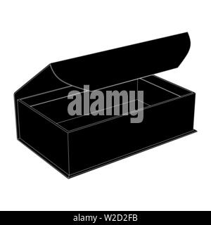 Black paper box template. Outline icon. Vector illustration isolated Stock Vector