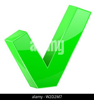 Green tick. Web 3d shiny sign Stock Vector
