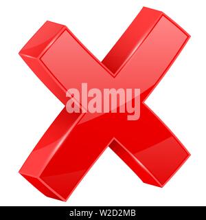 Red cross. Delete 3d shiny sign Stock Vector
