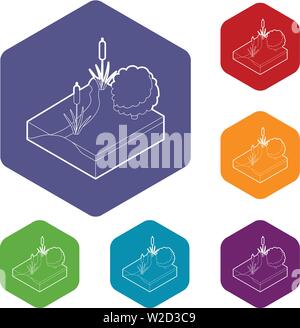 River icons vector hexahedron Stock Vector
