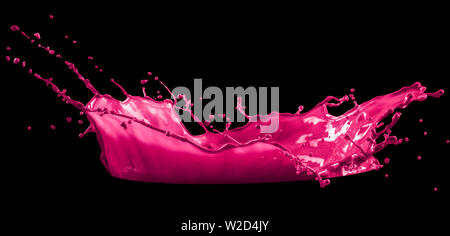 pink paint splash isolated on black background Stock Photo