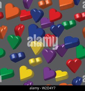 Rainbow Colors Hearts Seamless Pattern, 3D Illustration Stock Vector ...