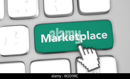 Online marketplace keyboard key. 3D render illustration. Stock Photo