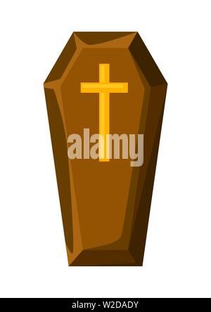 Happy halloween illustration of coffin with cross. Stock Vector