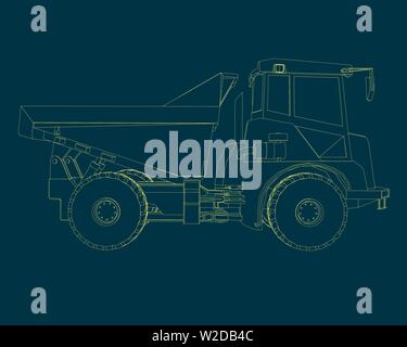 Contour of the truck of the yellow lines. Side view. Vector illustration Stock Vector
