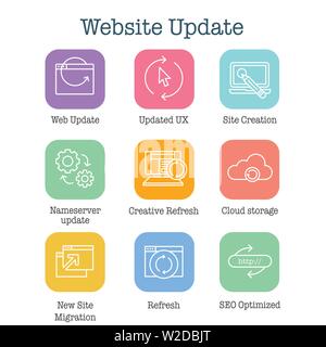 Website Update Icon Set - seo update, site creation, and name server update Stock Vector